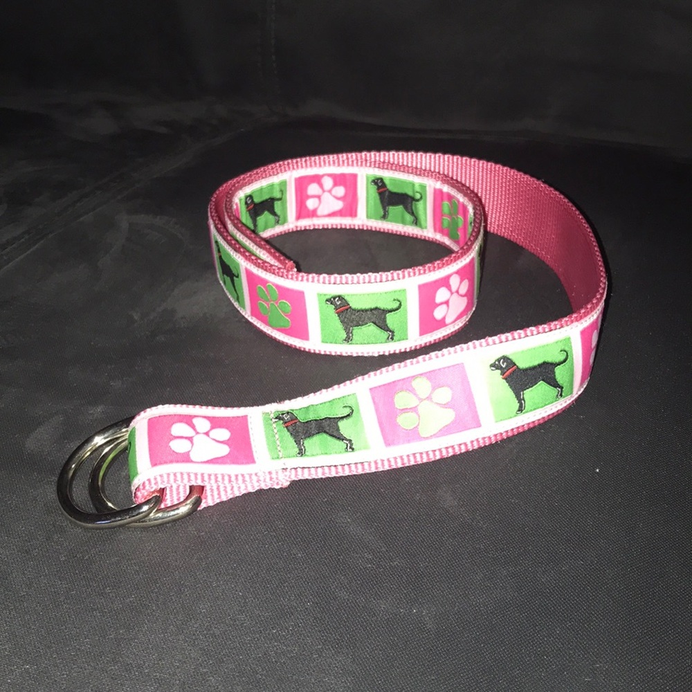 The black dog, pink/black belts. Size small